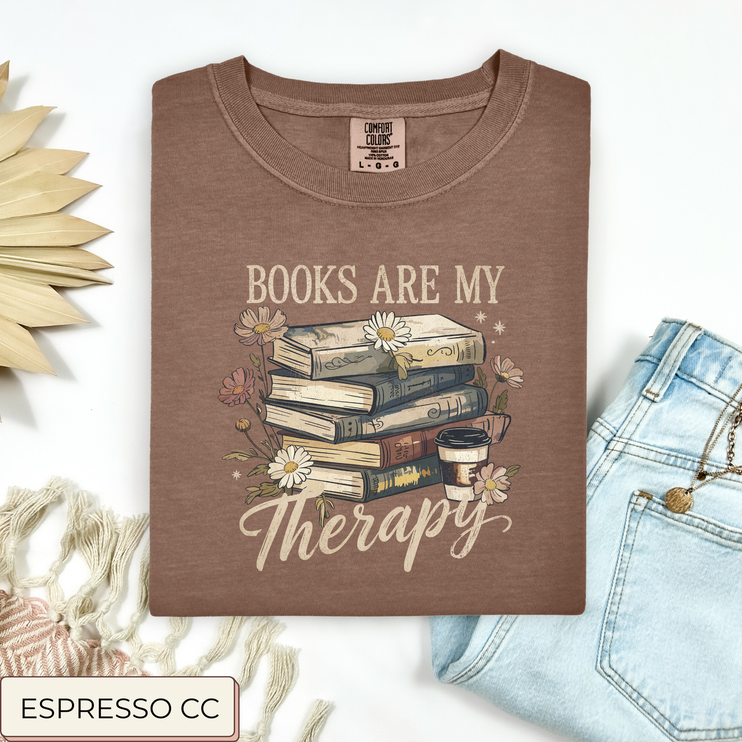Floral Books Are My Therapy Tee.