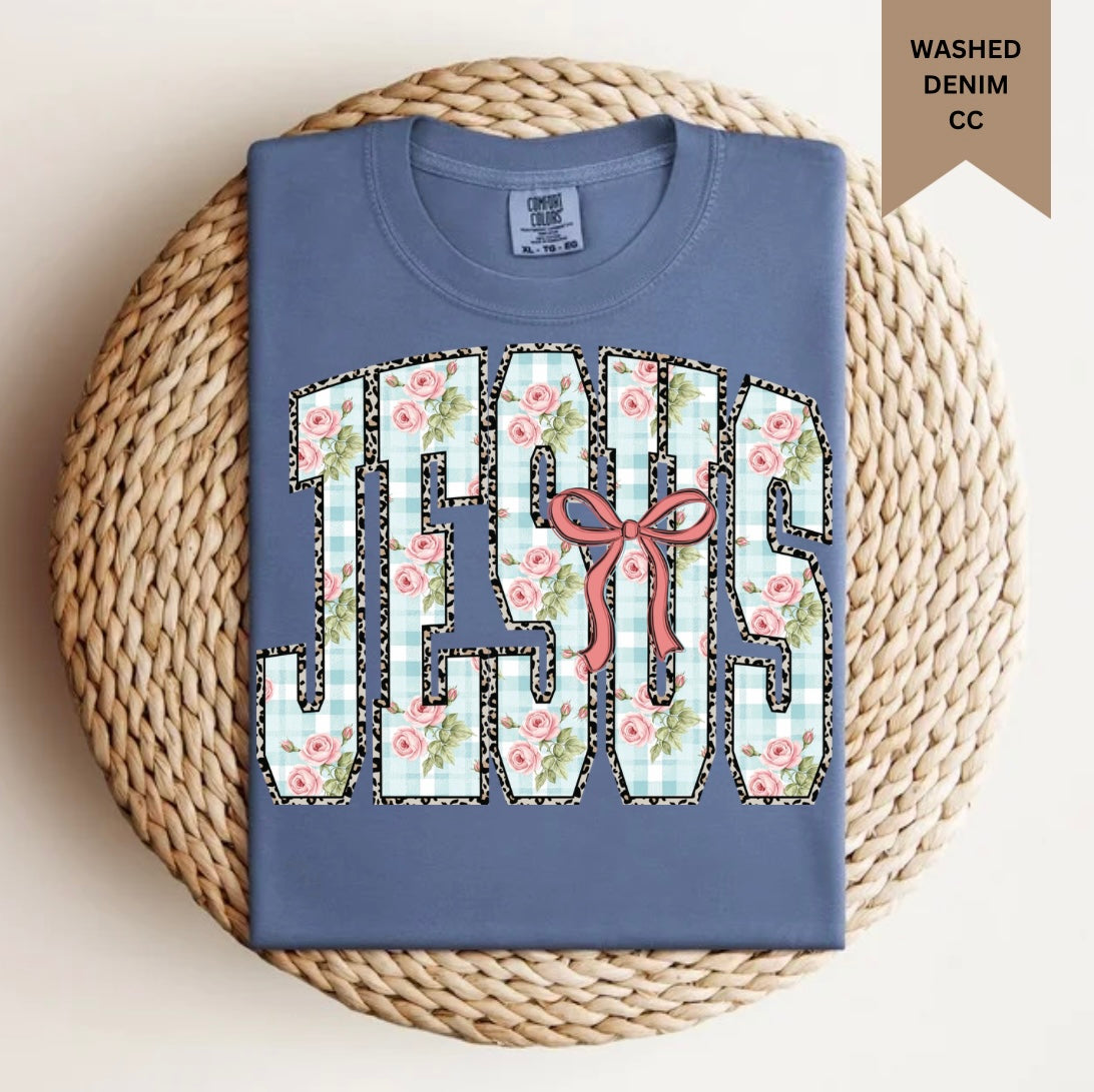 Floral Jesus With Bow Tee.