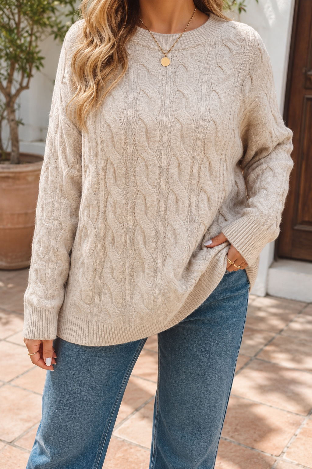 Oversized Cable Knit Plus Sweater