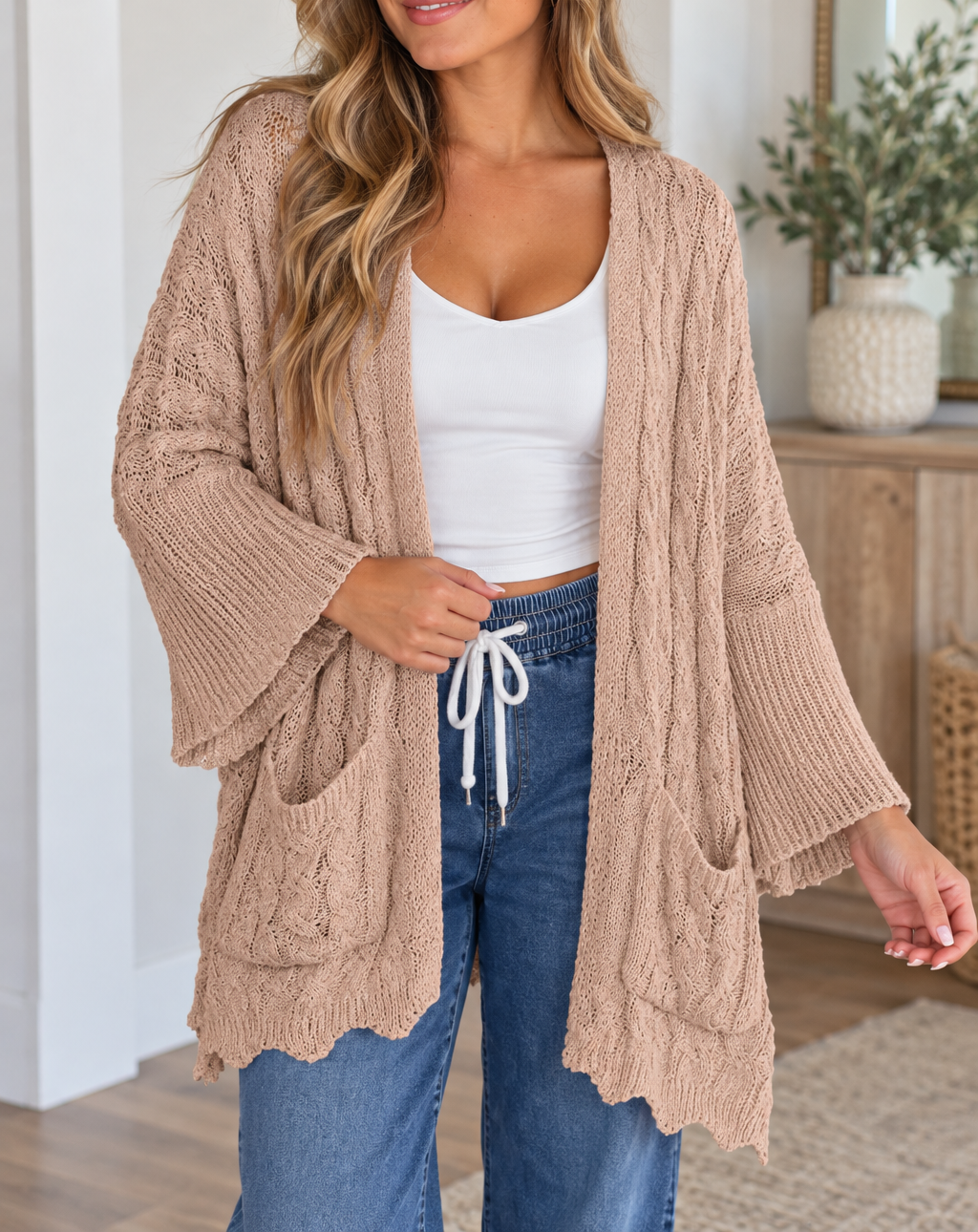 Crochet Knit Open Cardigan