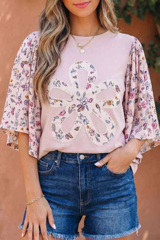 Pink Contrast Floral Blouse